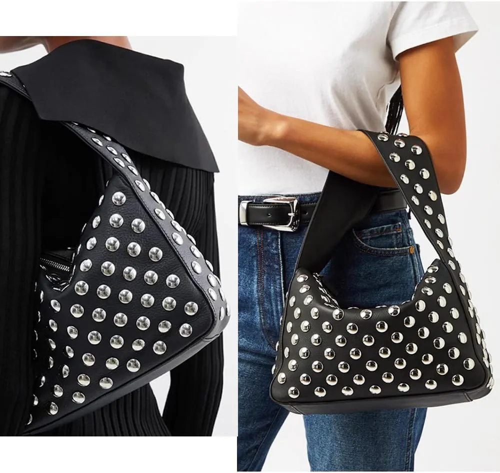 Studded Handbag for Women - Black Punk Shoulder Bag 90s 2000s Vegan Fall Fashion Trendy Purse