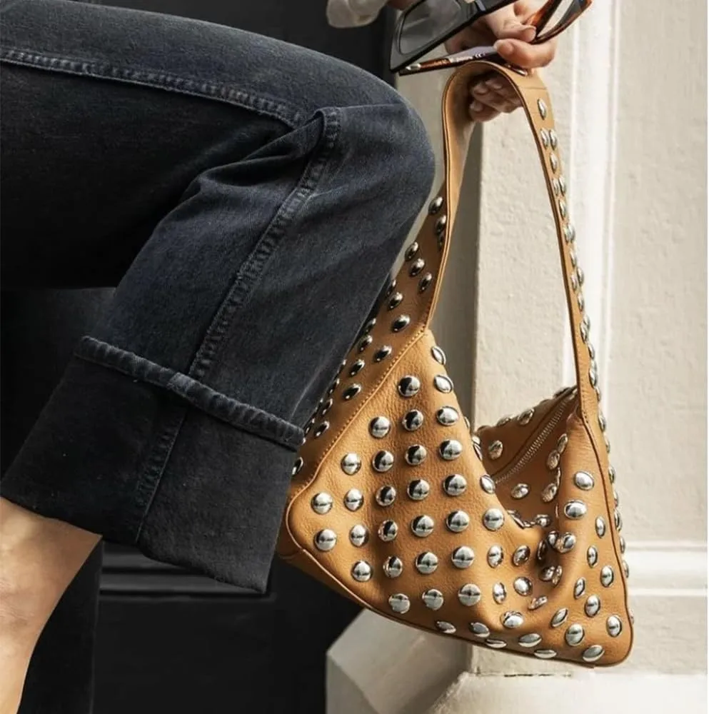 Studded Handbag for Women - Black Punk Shoulder Bag 90s 2000s Vegan Fall Fashion Trendy Purse