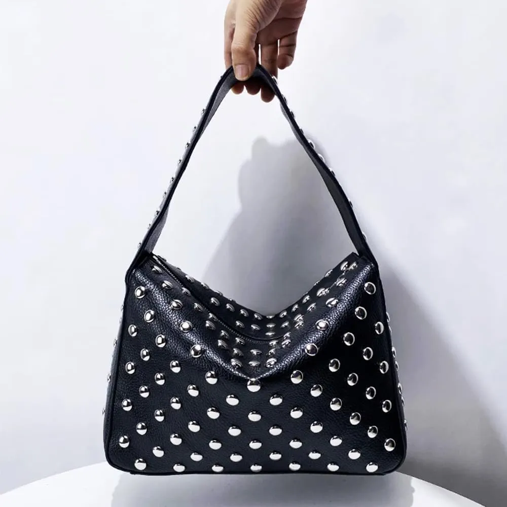 Studded Handbag for Women - Black Punk Shoulder Bag 90s 2000s Vegan Fall Fashion Trendy Purse