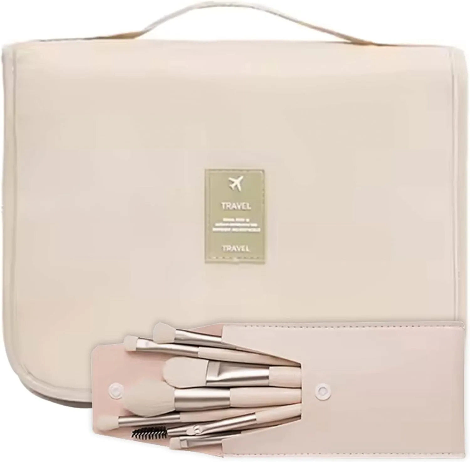  Toiletry Bag with Brush Set  Compact Travel Makeup Organizer  Gift for Women  Airport Essentials