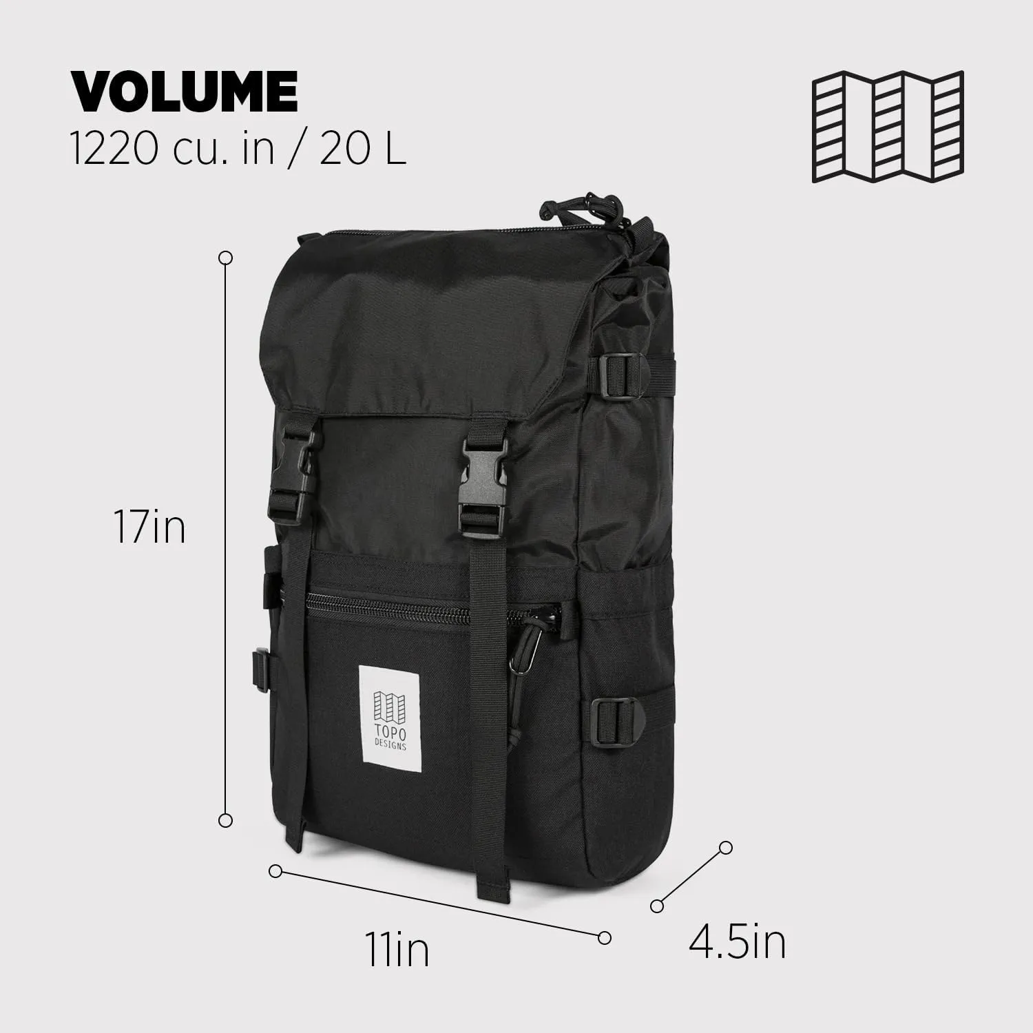 Topo Designs Rover Pack Classic, Black/Black, One Size