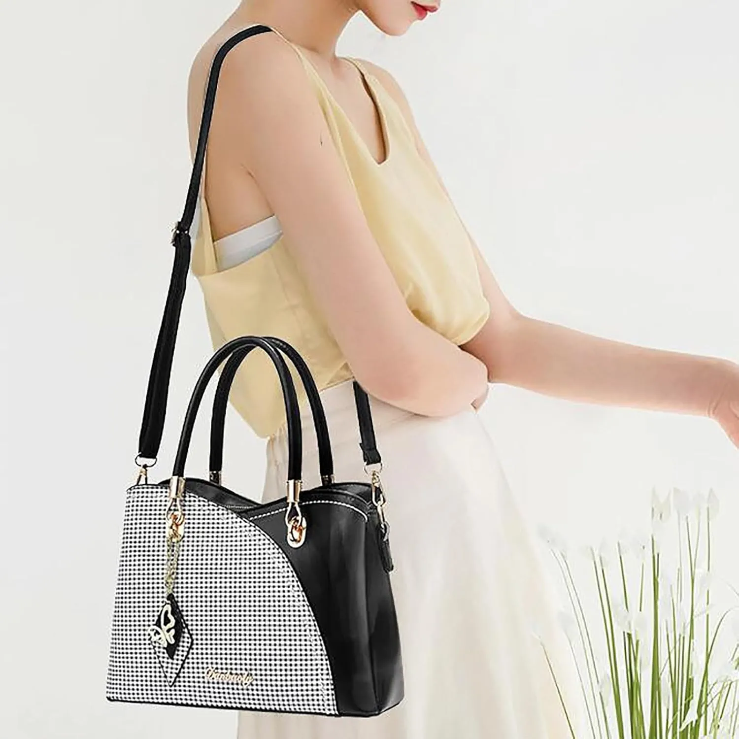 Tote Bag For Women Color Block Women Hobo Handbags Large Capacity Plaid Middle Shoulder Messenger Bag For Daily Work X