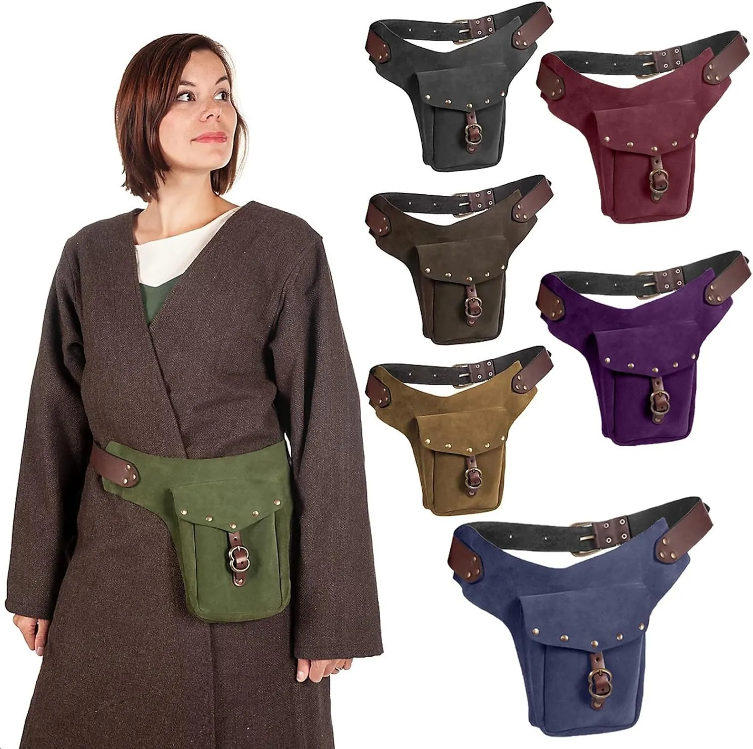 Tote Bag For Women Vintage Medieval Waist Pack Bag Leather Small Purse Leather Sporting Riding Hip Fanny Waist Cos Play M