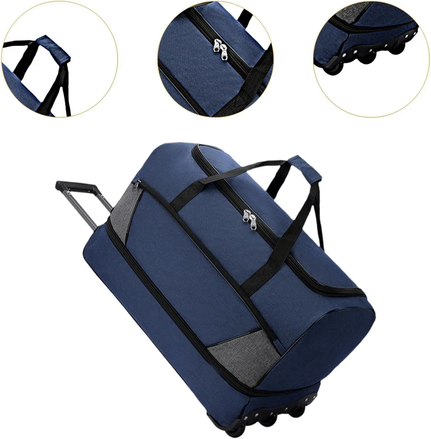 Travel Duffel Bag with Wheels Suit Dress Bag Carrying Case Telescopic Aluminum Handle for Gym Sport Water Resistant Versatile, Blue S