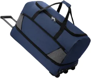 Travel Duffel Bag with Wheels Suit Dress Bag Carrying Case Telescopic Aluminum Handle for Gym Sport Water Resistant Versatile, Blue S