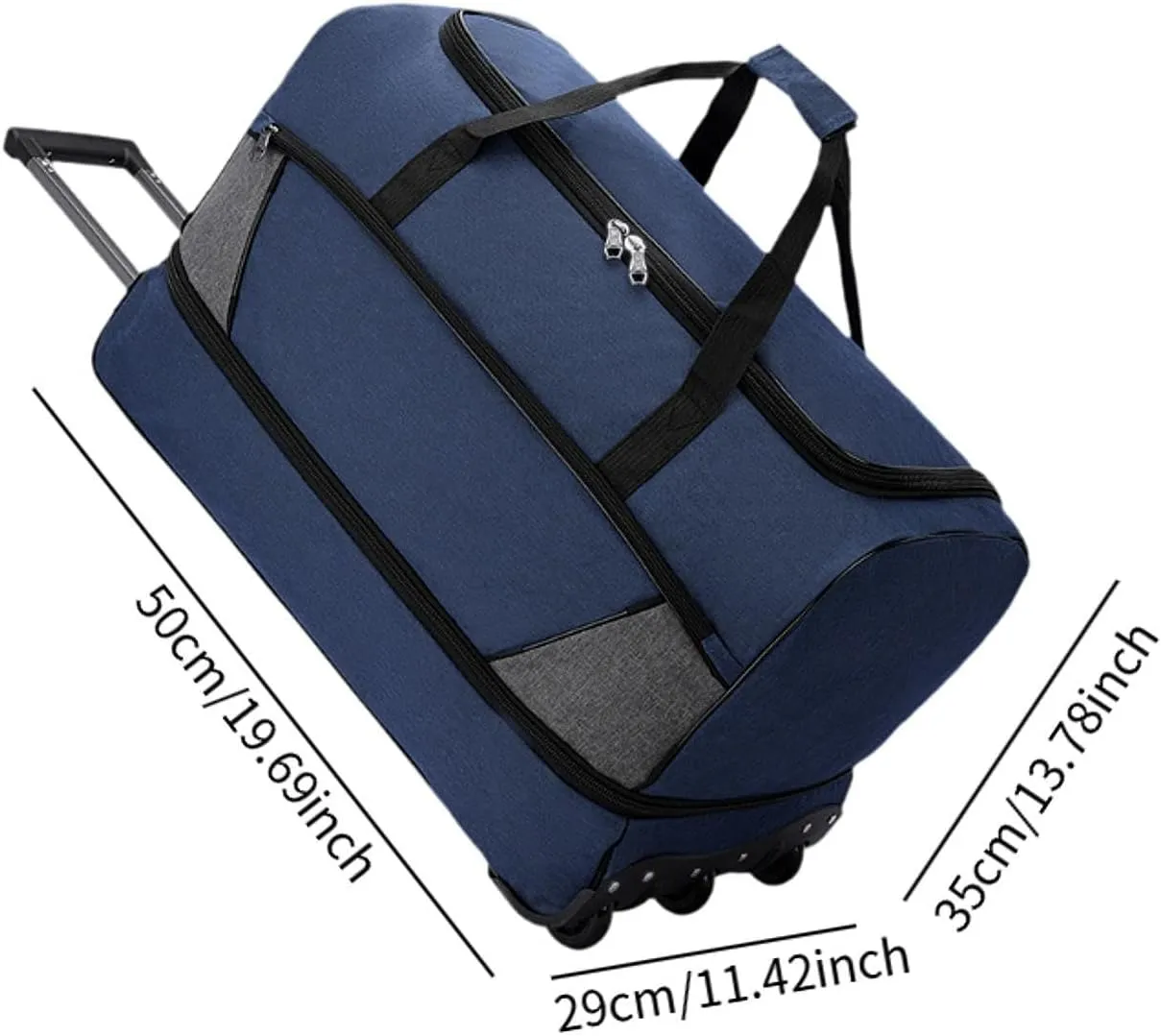 Travel Duffel Bag with Wheels Suit Dress Bag Carrying Case Telescopic Aluminum Handle for Gym Sport Water Resistant Versatile, Blue S