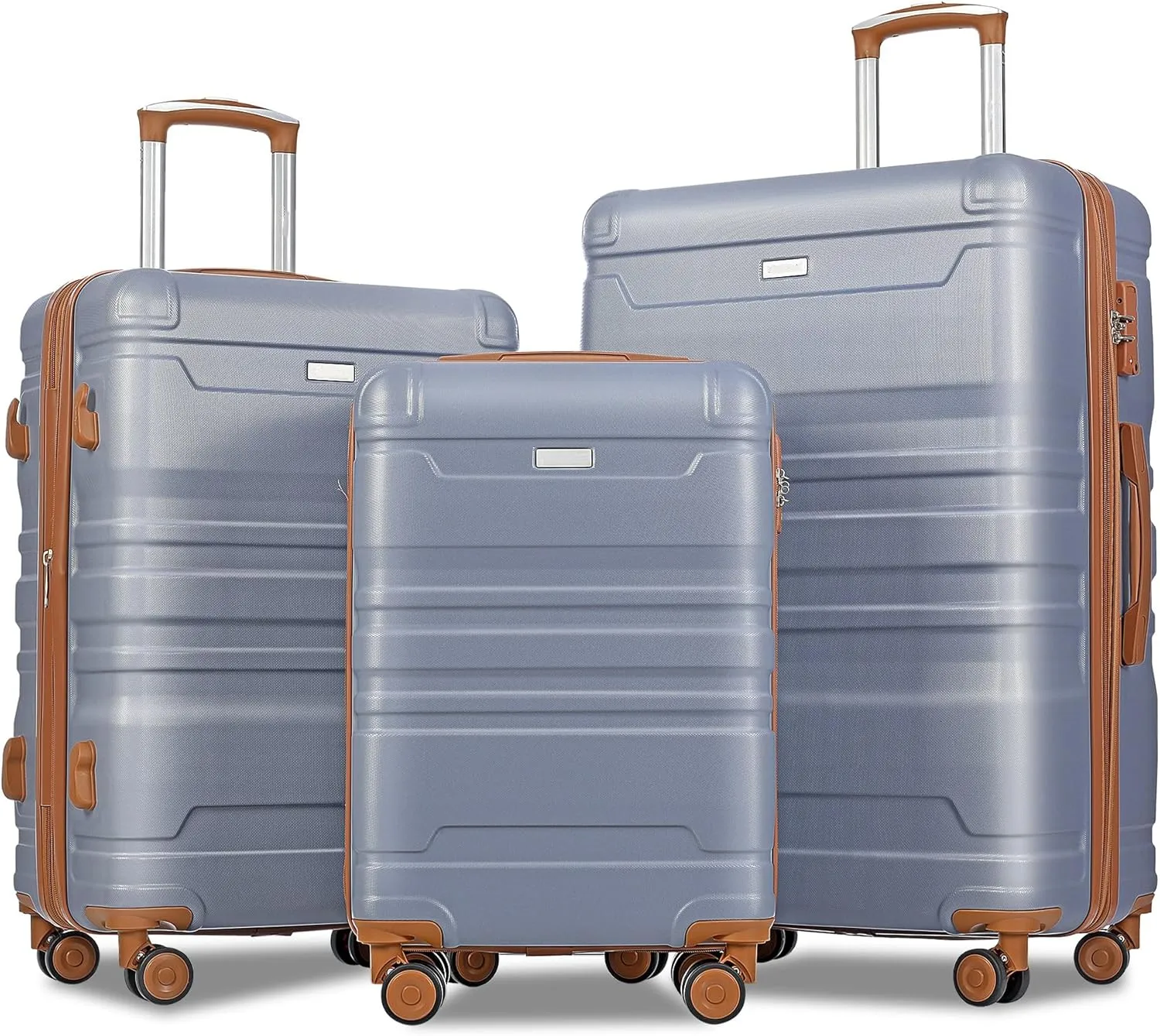 Travel Light with Expandable 3-Piece Luggage Set, Durable ABS Hardshell, Spinner Wheels, Convenient Size Options in Blue and Brown