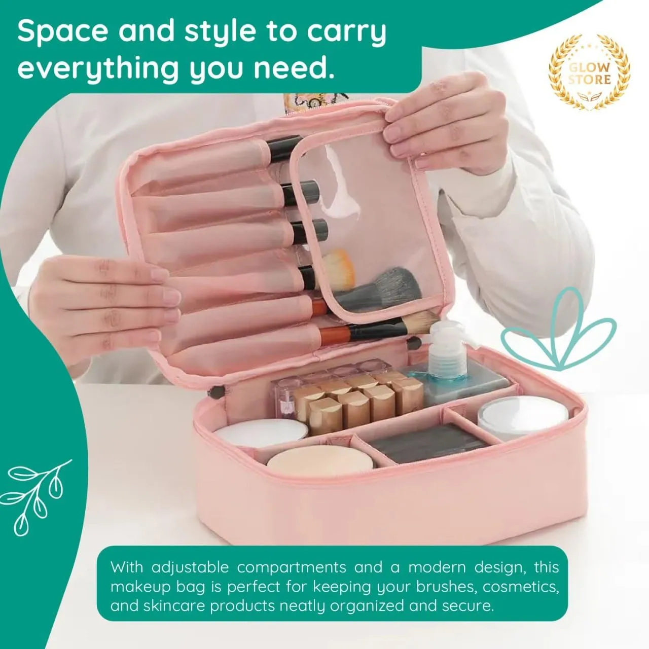 Travel Makeup Bag  Compact and Stylish Makeup Organizer for Travel, Perfect for Cosmetics and Beauty Essentials (Pink)