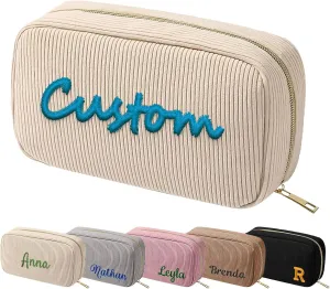 Travel Makeup Bag for Women Girls,Personalized Cosmetic Bags with Support for Custom Embroidery Effect Text,Travel Essentials Large Capacity Makeup Bags Gifts for Mom,Friends,Partners(Beige)