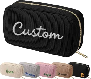 Travel Makeup Bag for Women Girls,Personalized Cosmetic Bags with Support for Custom Embroidery Effect Text,Travel Essentials Large Capacity Makeup Bags Gifts for Mom,Friends,Partners(Black)