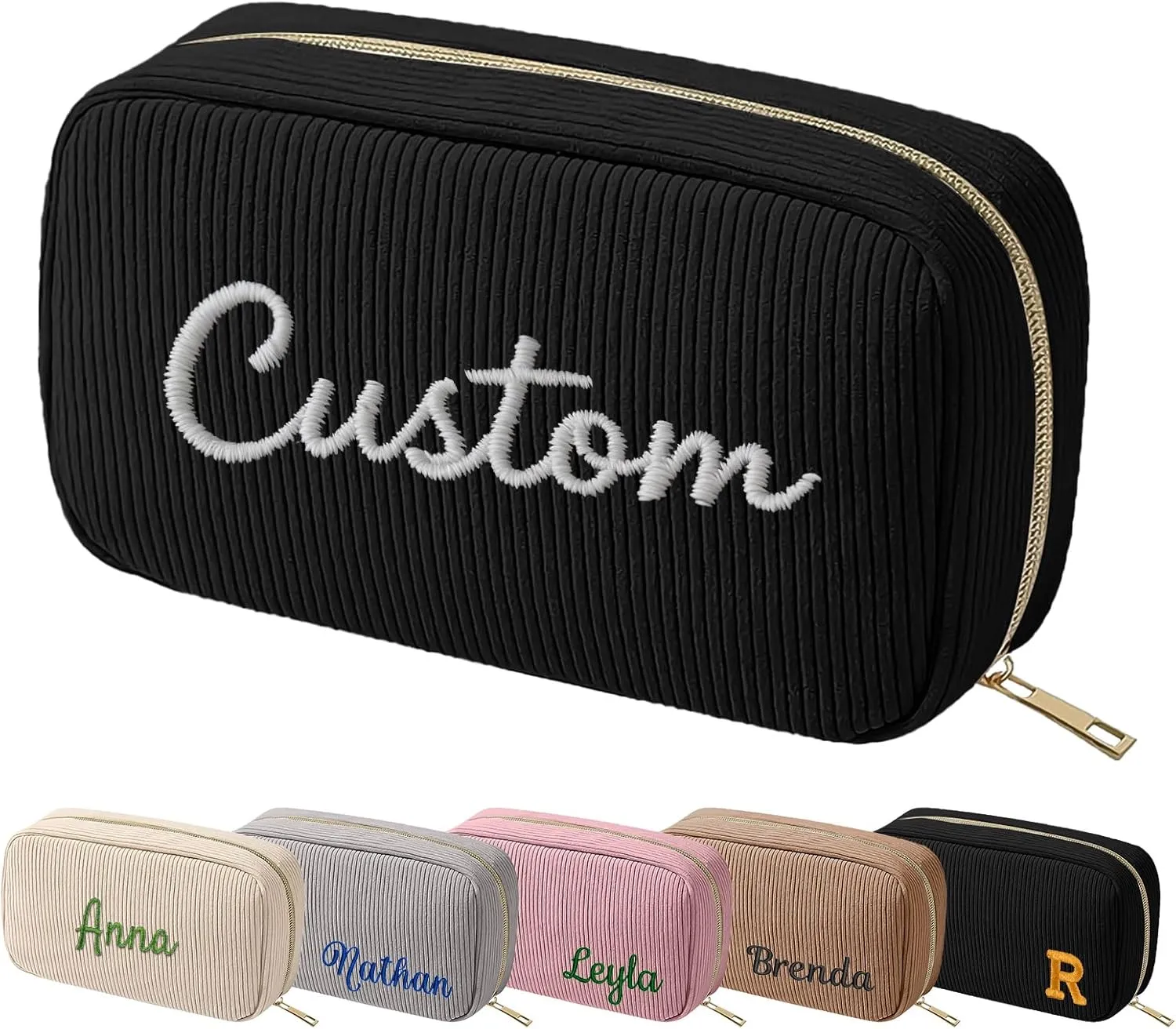Travel Makeup Bag for Women Girls,Personalized Cosmetic Bags with Support for Custom Embroidery Effect Text,Travel Essentials Large Capacity Makeup Bags Gifts for Mom,Friends,Partners(Black)