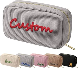 Travel Makeup Bag for Women Girls,Personalized Cosmetic Bags with Support for Custom Embroidery Effect Text,Travel Essentials Large Capacity Makeup Bags Gifts for Mom,Friends,Partners(Grey)