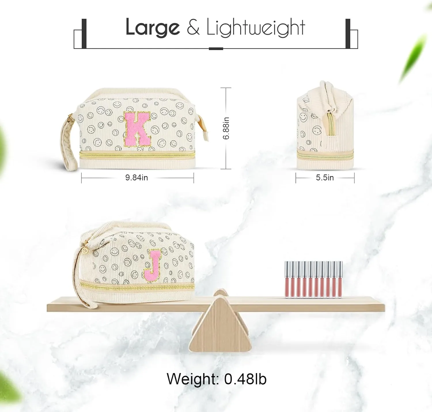 Travel Makeup Bag, Personalized Large Double Layer Make Up Gift Cosmetic Bag for Women, Initials Wide-open Makeup Pouch Organizer Bag for Girls, Roomy Makeup Travel Bags - T