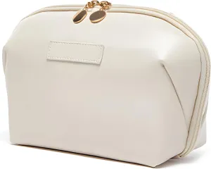 Travel Makeup Bag, Portable Cosmetic Bag for Purse Large Capacity Waterproof Travel Toiletry Bag Roomy Makeup Brush Storage Bag with Compartment for Women and Girls (Large-Beige)