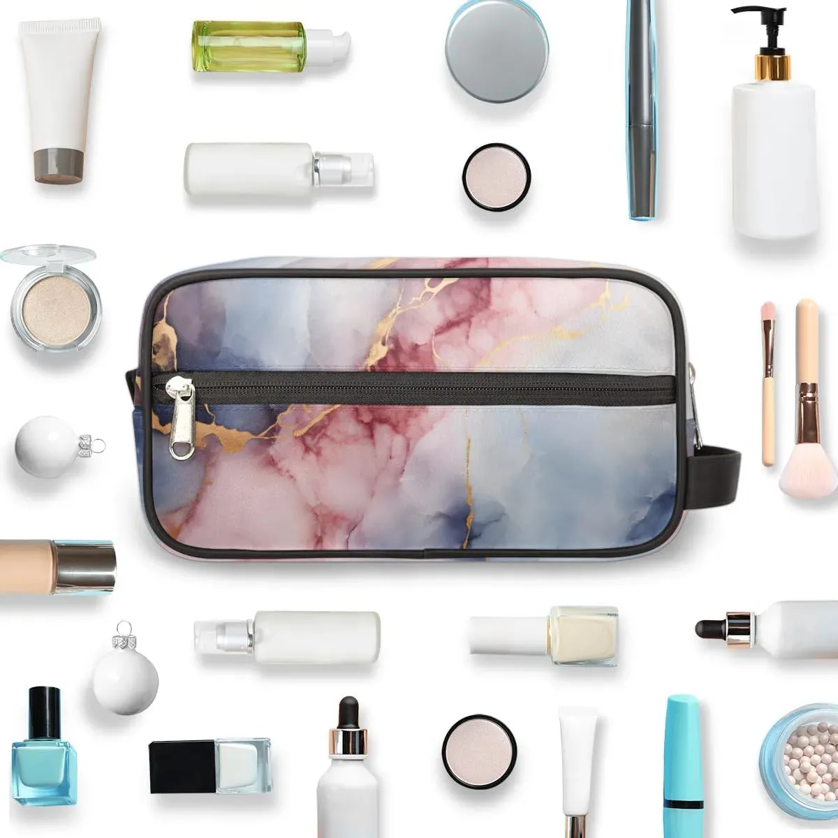 Travel Toiletry Bag for Women Men Classic Marble Themed Hanging Cosmetic Bag Waterproof Makeup Bag for Shaving Makeup Toothbrush & Travel Essentials