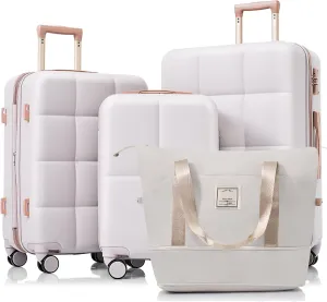 Travel with 4 Piece Luggage Set, 20-inch Expandable Suitcase with USB Port, Spinner Wheels, Convenient Cup Holder, Light Grey