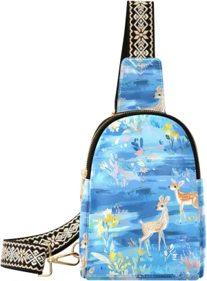 trendy Cute Deer Blue Sky Flowers bags fanny pack leather fanny pack crossbody bags for travel