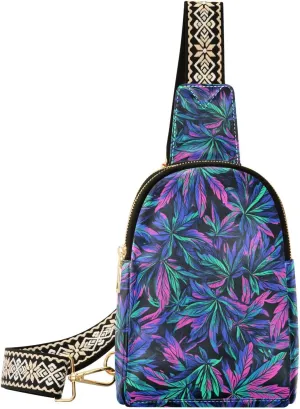trendy Fluorescent Color Maple Leaf fanny pack purse anti-theft leather fanny pack crossbody for hiking