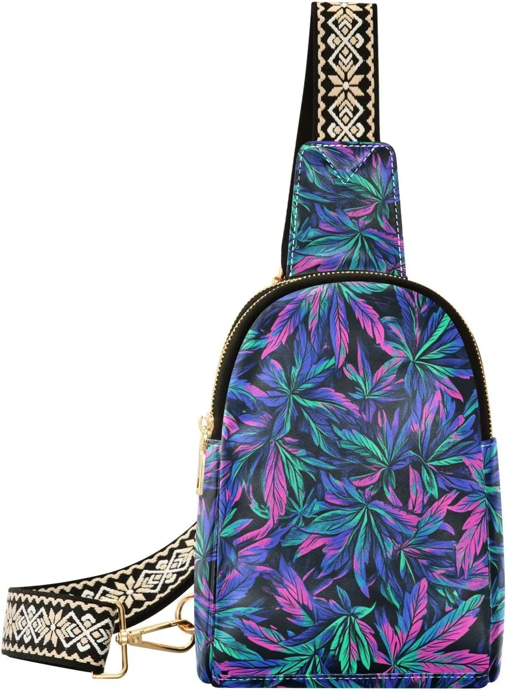 trendy Fluorescent Color Maple Leaf fanny pack purse anti-theft leather fanny pack crossbody for hiking