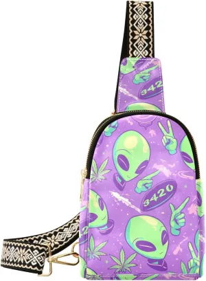 trendy Green Aliens Leaves Cigarettes leather fanny pack sturdy fanny packs chest bag for travel