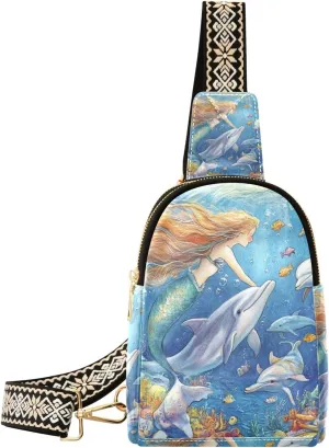 trendy Mermaid Dolphins Sea Fish fanny pack diaper leather over shoulder bag for hiking