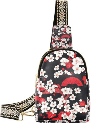 Trendy Red Japanese Vintage Flowers bags for girls anti-theft fanny pack crossbody bags for hiking