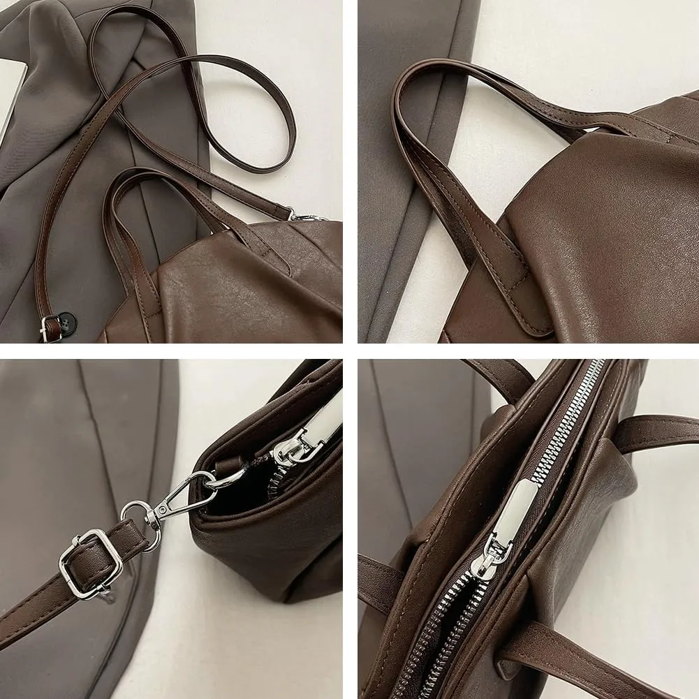 Trendy Shoulder Bag Vegan Leather Tote Purse For Women Commuter Handbag Womens Versatile Satchel Work Purse Crossbody Bags