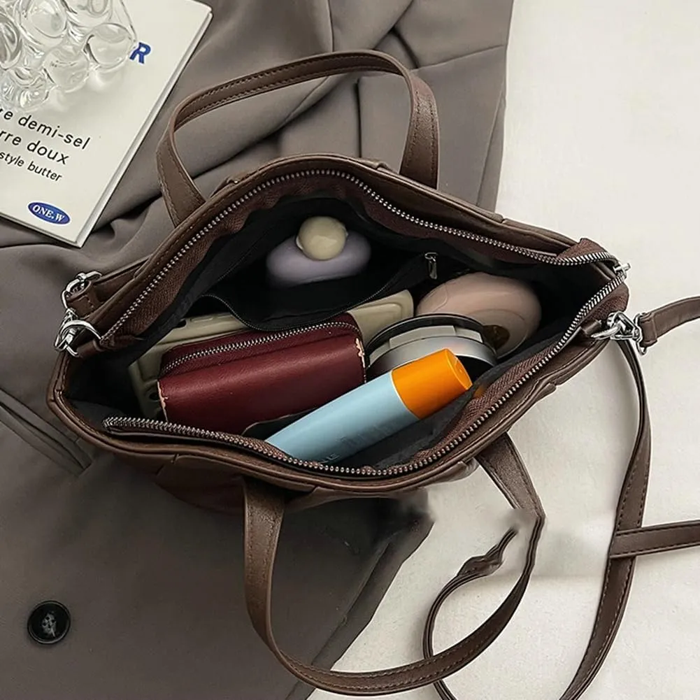 Trendy Shoulder Bag Vegan Leather Tote Purse For Women Commuter Handbag Womens Versatile Satchel Work Purse Crossbody Bags