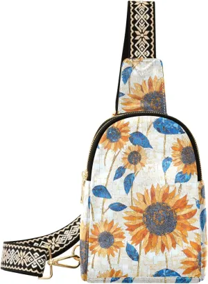 trendy Sunflowers Shimmering Gold small fanny packs leather bags for women crossbody for hiking
