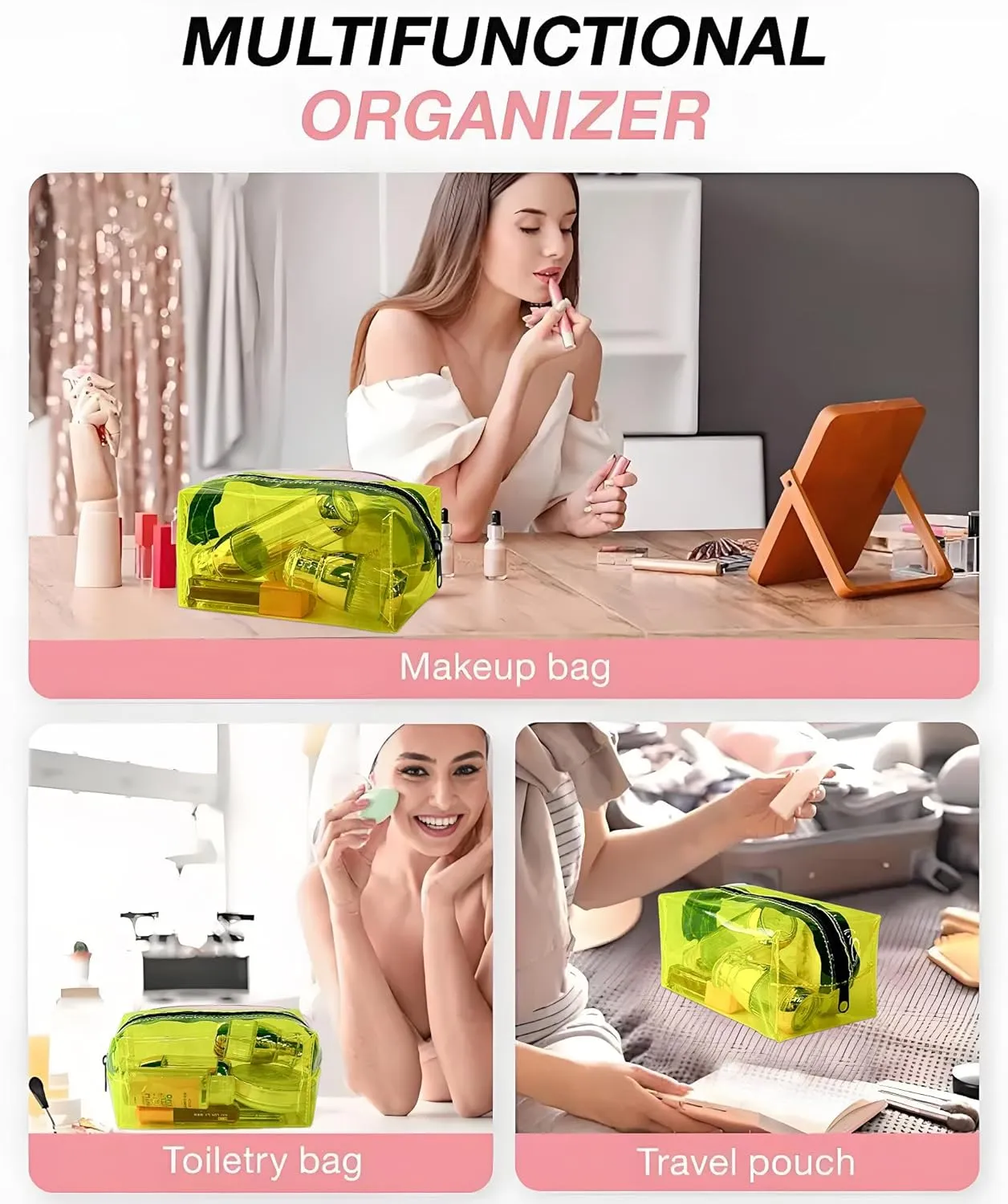 TSA Approved Clear PVC Toiletry Organizer Bag 2Pcs Multipurpose Transparent Pure Colour Travel Makeup Cosmetic Bag for Essentials (black-2pcs)