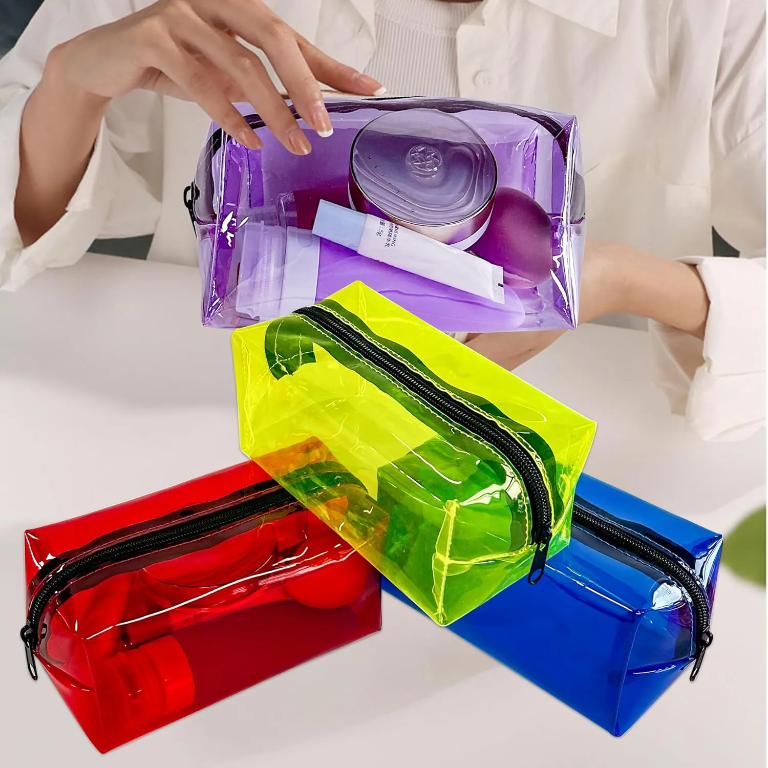 TSA Approved Clear PVC Toiletry Organizer Bag 2Pcs Multipurpose Transparent Pure Colour Travel Makeup Cosmetic Bag for Essentials (black-2pcs)