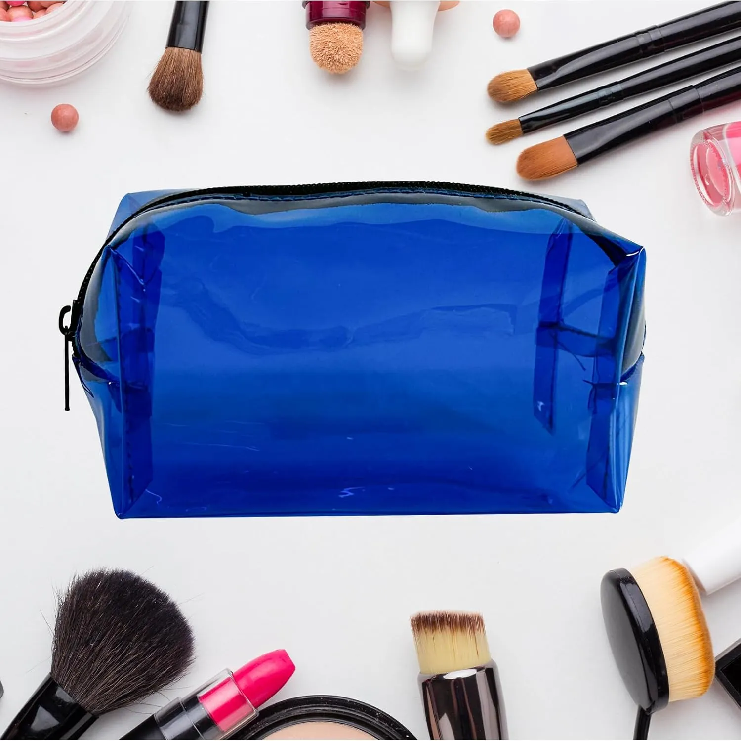 TSA Approved Clear PVC Toiletry Organizer Bag 2Pcs Multipurpose Transparent Pure Colour Travel Makeup Cosmetic Bag for Essentials (blue)