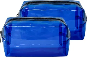 TSA Approved Clear PVC Toiletry Organizer Bag 2Pcs Multipurpose Transparent Pure Colour Travel Makeup Cosmetic Bag for Essentials (blue)