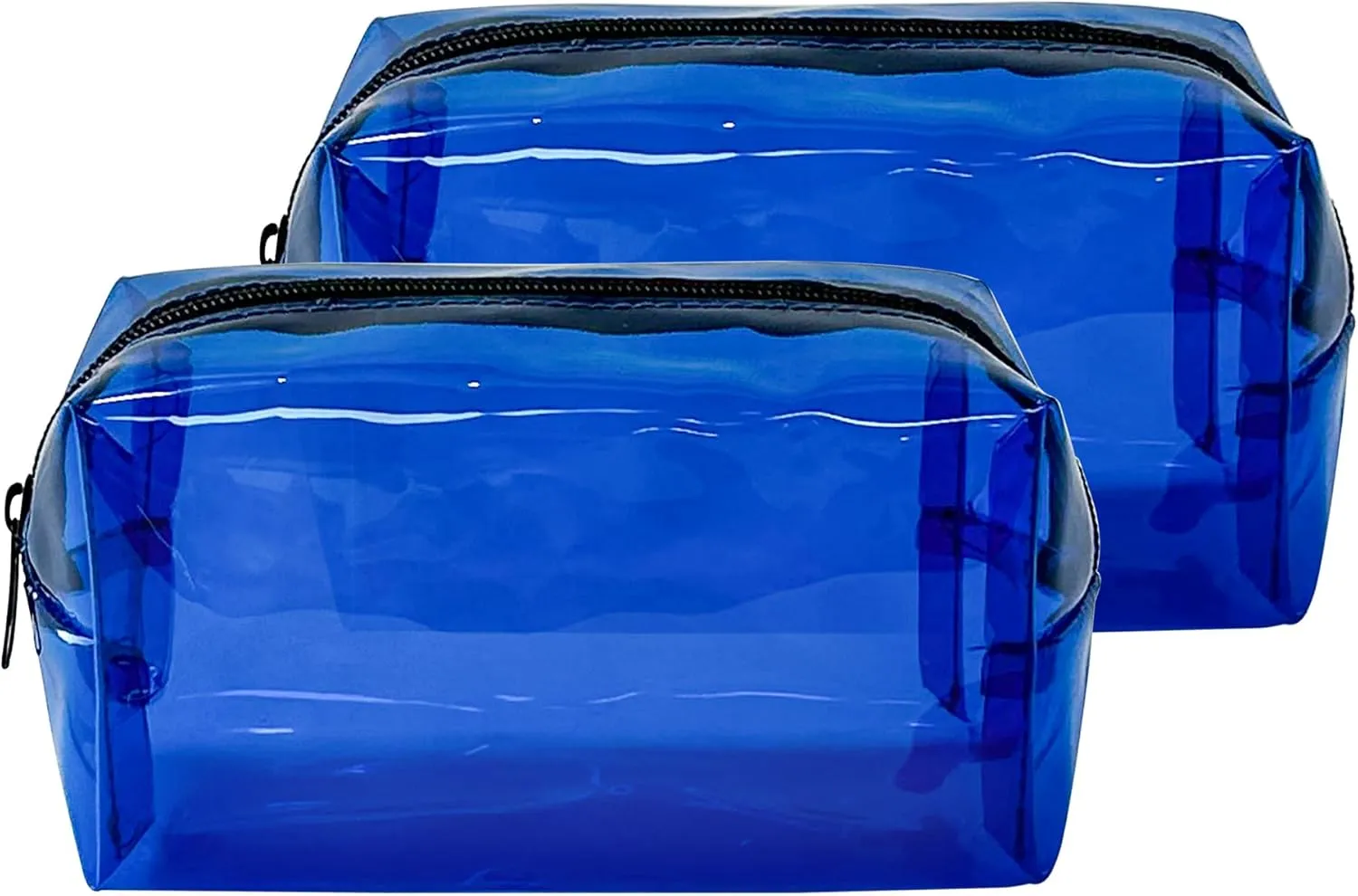 TSA Approved Clear PVC Toiletry Organizer Bag 2Pcs Multipurpose Transparent Pure Colour Travel Makeup Cosmetic Bag for Essentials (blue)