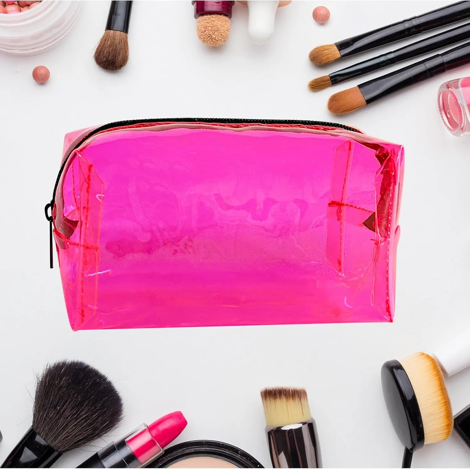 TSA Approved Clear PVC Toiletry Organizer Bag 2Pcs Multipurpose Transparent Pure Colour Travel Makeup Cosmetic Bag for Essentials (pink)