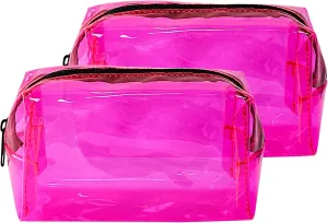 TSA Approved Clear PVC Toiletry Organizer Bag 2Pcs Multipurpose Transparent Pure Colour Travel Makeup Cosmetic Bag for Essentials (pink)