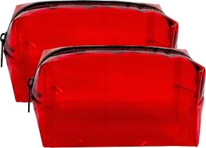 TSA Approved Clear PVC Toiletry Organizer Bag 2Pcs Multipurpose Transparent Pure Colour Travel Makeup Cosmetic Bag for Essentials (red)