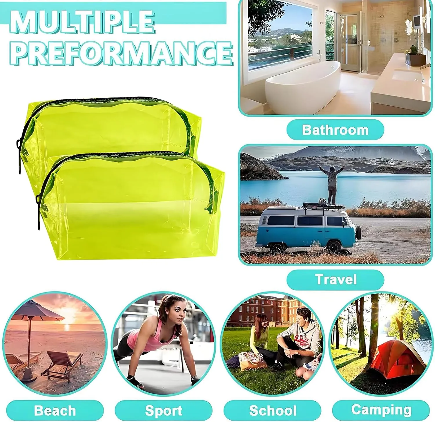 TSA Approved Clear PVC Toiletry Organizer Bag 2Pcs Multipurpose Transparent Pure Colour Travel Makeup Cosmetic Bag for Essentials (yellow)