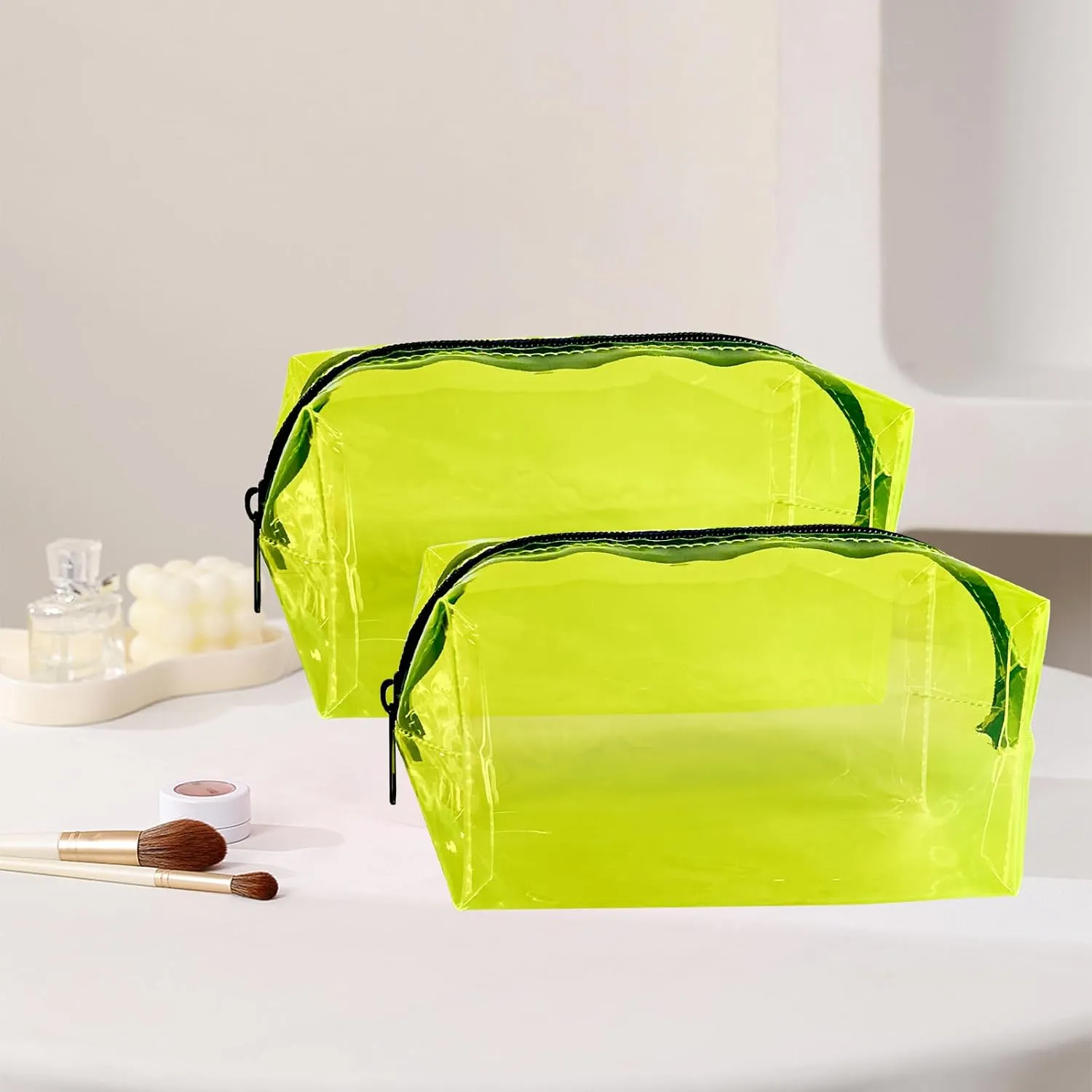 TSA Approved Clear PVC Toiletry Organizer Bag 2Pcs Multipurpose Transparent Pure Colour Travel Makeup Cosmetic Bag for Essentials (yellow)