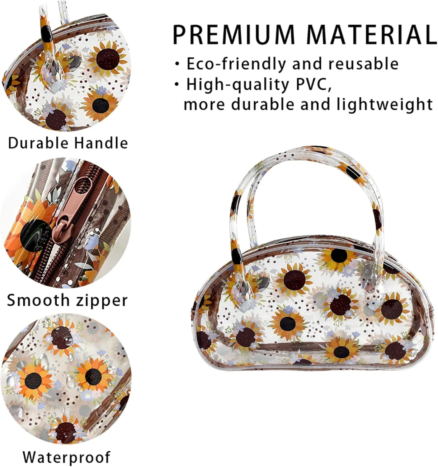 Versatile Travel Zipper Cosmetic Bag,Portable Handle PVC Pouch Waterproof Ideal for Travelling&Daily Use in Beauty&Personal Care (Cherry)