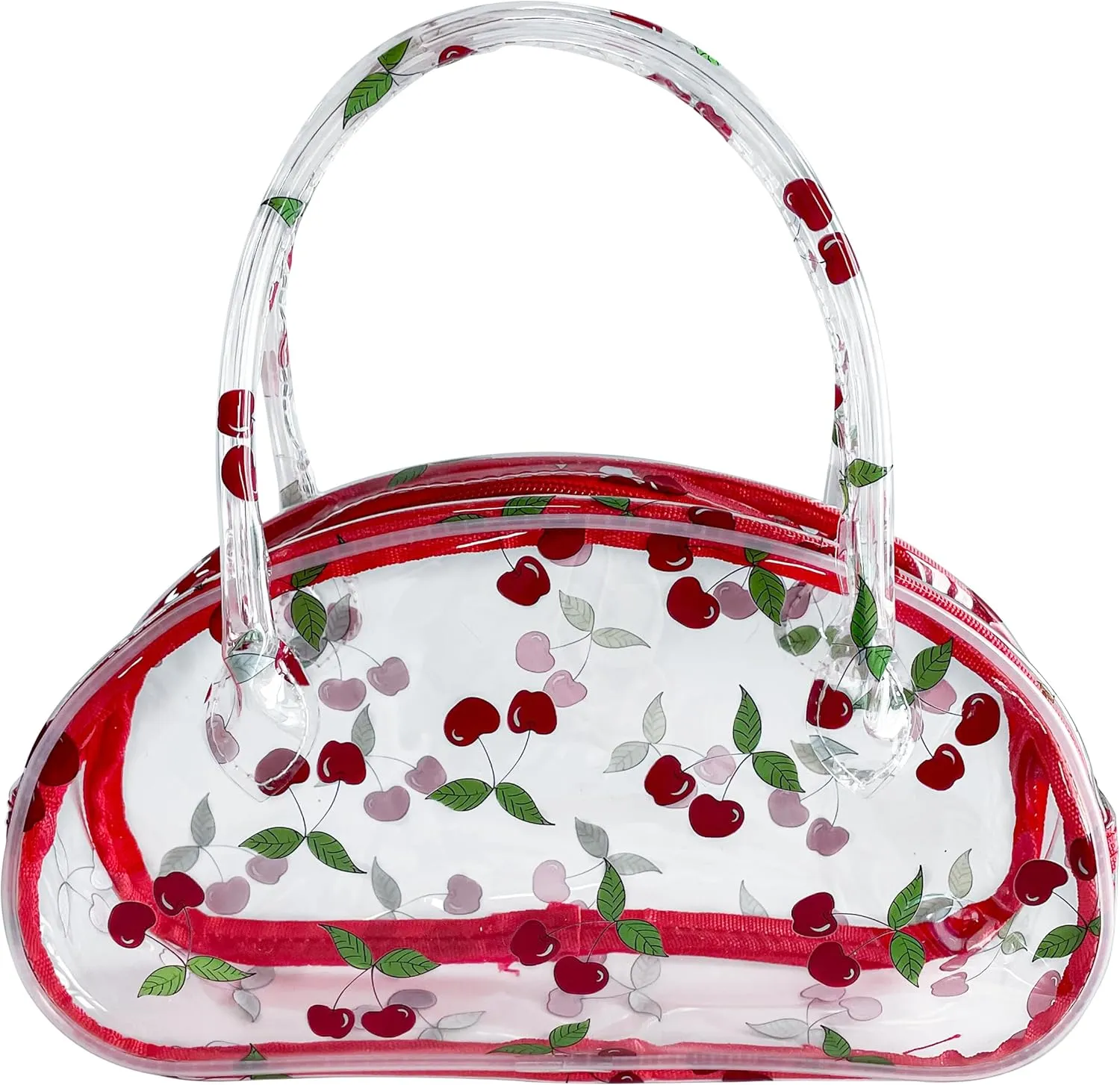 Versatile Travel Zipper Cosmetic Bag,Portable Handle PVC Pouch Waterproof Ideal for Travelling&Daily Use in Beauty&Personal Care (Cherry)