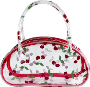 Versatile Travel Zipper Cosmetic Bag,Portable Handle PVC Pouch Waterproof Ideal for Travelling&Daily Use in Beauty&Personal Care (Cherry)