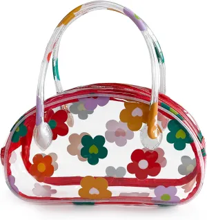 Versatile Travel Zipper Cosmetic Bag,Portable Handle PVC Pouch Waterproof Ideal for Travelling&Daily Use in Beauty&Personal Care (Colored flowers)