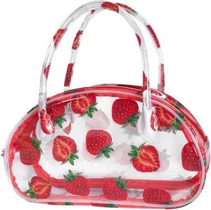 Versatile Travel Zipper Cosmetic Bag,Portable Handle PVC Pouch Waterproof Ideal for Travelling&Daily Use in Beauty&Personal Care (Strawberry 2)