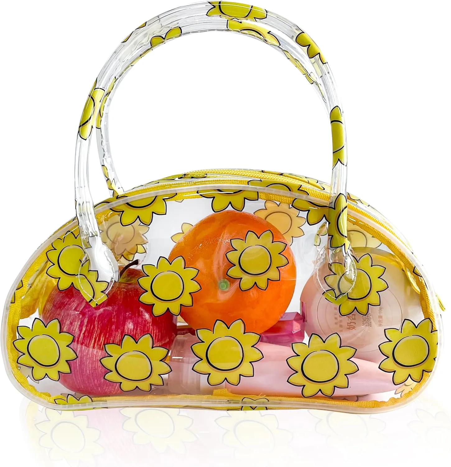 Versatile Travel Zipper Cosmetic Bag,Portable Handle PVC Pouch Waterproof Ideal for Travelling&Daily Use in Beauty&Personal Care (Sunflower yellow)