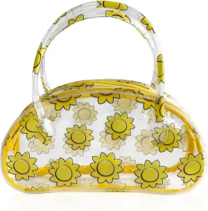 Versatile Travel Zipper Cosmetic Bag,Portable Handle PVC Pouch Waterproof Ideal for Travelling&Daily Use in Beauty&Personal Care (Sunflower yellow)