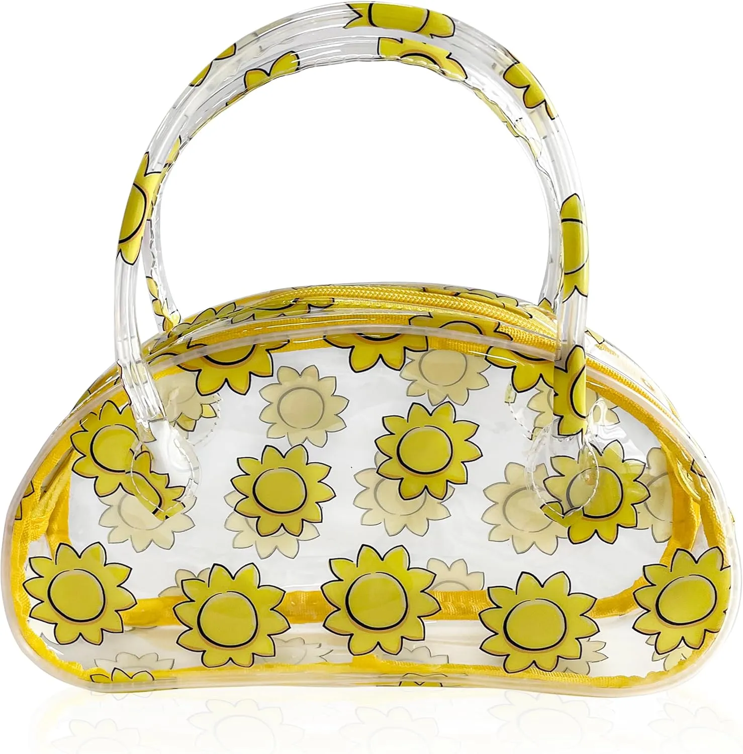 Versatile Travel Zipper Cosmetic Bag,Portable Handle PVC Pouch Waterproof Ideal for Travelling&Daily Use in Beauty&Personal Care (Sunflower yellow)