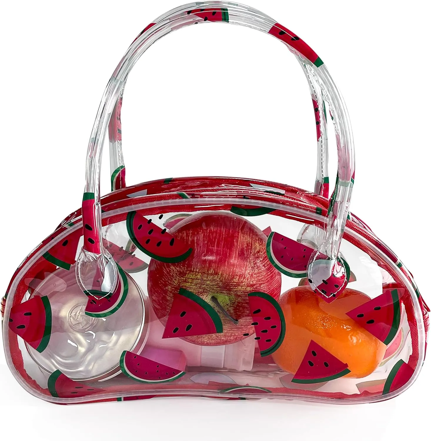 Versatile Travel Zipper Cosmetic Bag,Portable Handle PVC Pouch Waterproof Ideal for Travelling&Daily Use in Beauty&Personal Care (Watermelon)