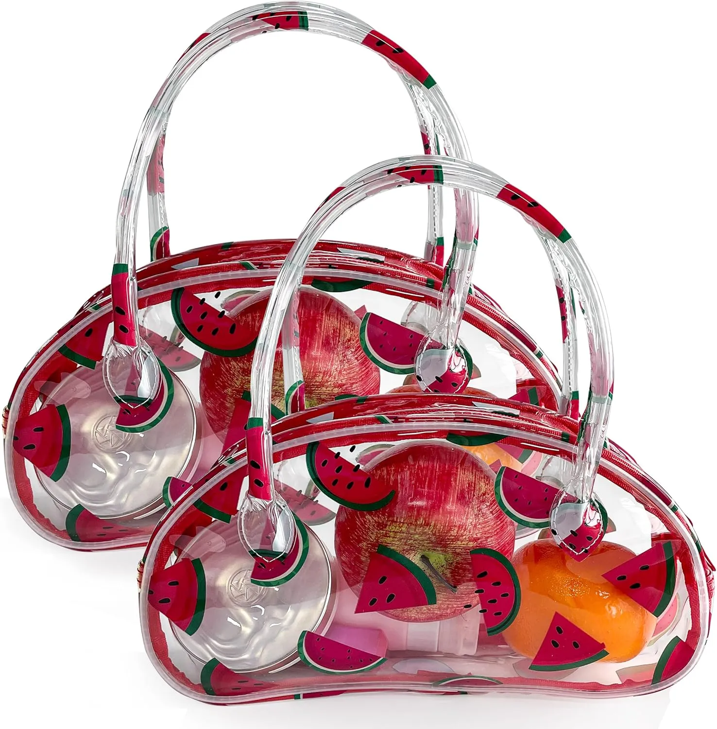 Versatile Travel Zipper Cosmetic Bag,Portable Handle PVC Pouch Waterproof Ideal for Travelling&Daily Use in Beauty&Personal Care (Watermelon)