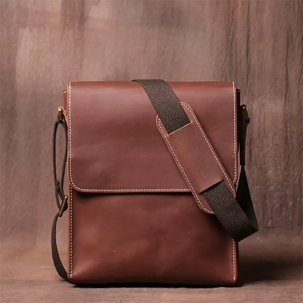 Vintage Crossbody Bag Genuine Leather Men's Shoulder Classic Messenger Man Small Bags 7.9 Inch